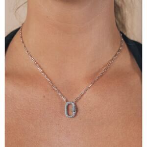 Sterling Forever Pave CZ Carabiner Lock Necklace - NWT - 16" w/ 2" extender